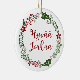 Adorno De Cerámica Guirnalda finlandesa de navidad, Hyvää joulua