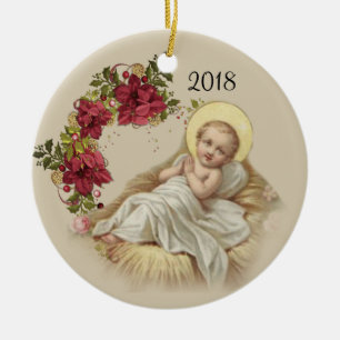 Adorno De Cerámica Guirnalda floral del navidad de Jesús del bebé