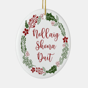 Adorno De Cerámica Guirnalda gaélica de Navidad, Nollaig shona duit