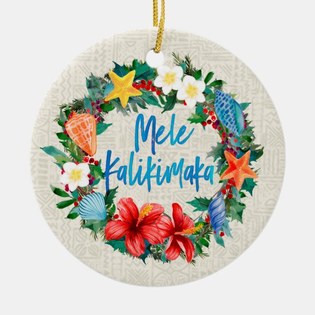 Adorno De Cerámica Guirnalda hawaiana del navidad de Mele Kalikimaka (Frente)