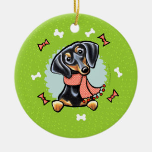 Adorno De Cerámica Guirnalda negra lisa del navidad del Dachshund del