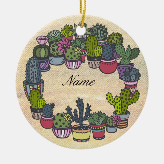 Adorno De Cerámica Guirnalda personalizada del cactus (Frente)