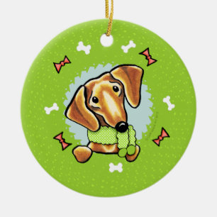 Adorno De Cerámica Guirnalda roja lisa del navidad del Dachshund