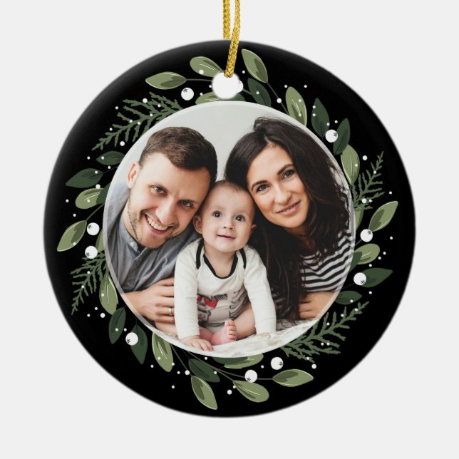 Adorno De Cerámica Guirnalda verde escarchada (Frente)