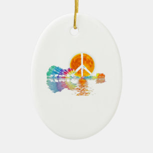 Adorno De Cerámica Guitar Lake Shadow Peace Love Guitar Hippie