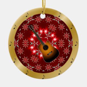 Adorno De Cerámica Guitar ~ Plata ~ Rojo~ Oro ~ Navidades ~