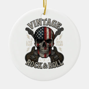 Adorno De Cerámica Guitar Rock Retro Bandera Americana Calavera Vinta