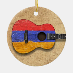 Adorno De Cerámica Guitarra acústica envejecida y llevada de la