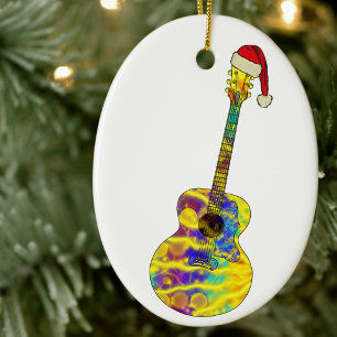 Adorno De Cerámica Guitarra Acústica Festiva Funny Psicodélico