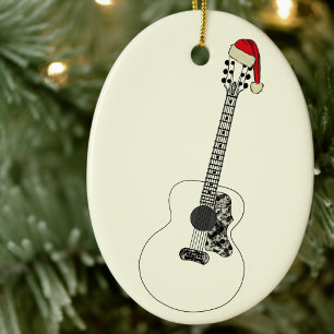 Adorno De Cerámica Guitarra Acústica Simple con Gorro de Santa