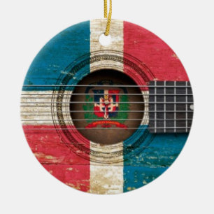Adorno De Cerámica Guitarra acústica vieja con la bandera de la