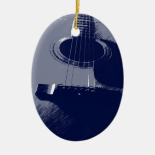 Adorno De Cerámica Guitarra Azul