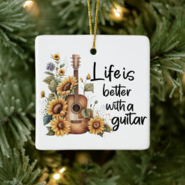 Adorno De Cerámica Guitarra De Nombre personalizar Con Girasol