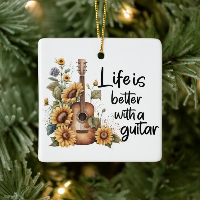 Adorno De Cerámica Guitarra De Nombre personalizar Con Girasol (Árbol)