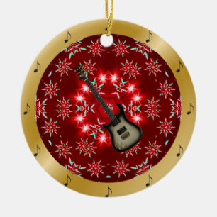 Adorno De Cerámica Guitarra Elec ~ Plata ~ Rojo~ Oro ~ Navidades ~ ~