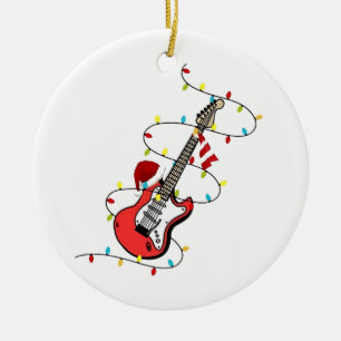 Adorno De Cerámica Guitarra eléctrica Santa Claus Navidades de música