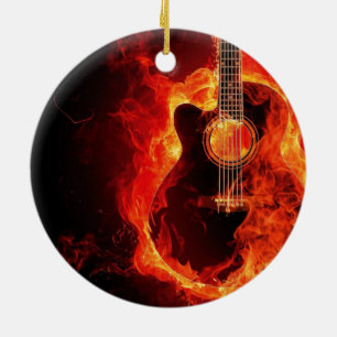 Adorno De Cerámica Guitarra en llamas, banda de música de rock con ll