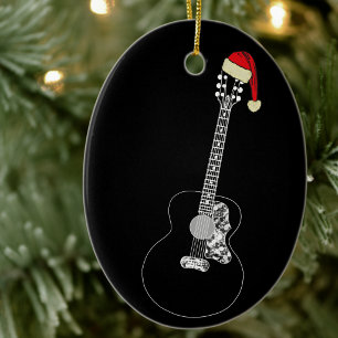 Adorno De Cerámica Guitarra festiva simple negro y blanco