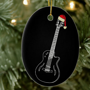 Adorno De Cerámica Guitarra Semi Acústica Eléctrica Dibujo Monocromo
