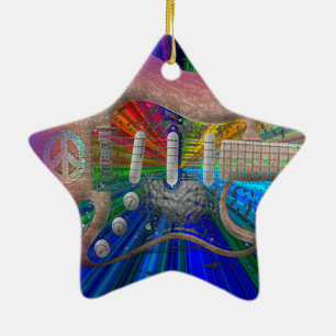 Adorno De Cerámica Guitarra viva de la paz de los colores - estrella