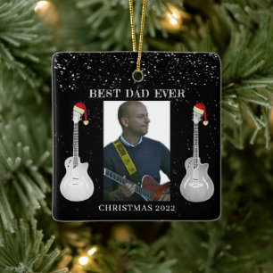 Adorno De Cerámica Guitarras Mejor Papá del Mundo Navidad 2022 foto