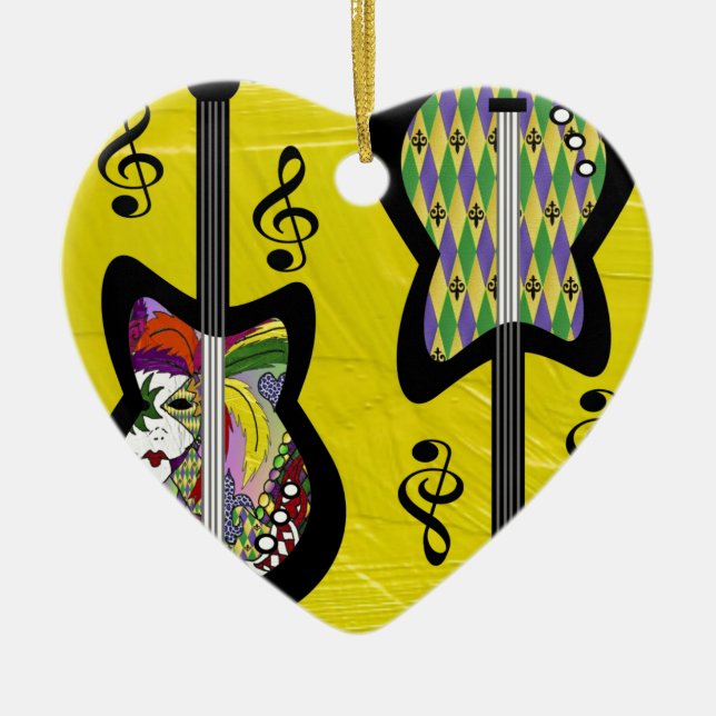Adorno De Cerámica Guitars coloridos del Mardi Gras (Frente)