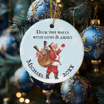 Adorno De Cerámica Gun Lover Santa Deck el nombre del monograma de la<br><div class="desc">Este diseño puede ser personalizado en el área proporcionada cambiando la foto y/o el texto. O puede personalizarse haciendo clic en Personalizar esta plantilla y, a continuación, eligiendo la opción de hacer clic en el personalizar y eliminando o cambiando el color del fondo, agregando texto, cambiando el color o estilo...</div>