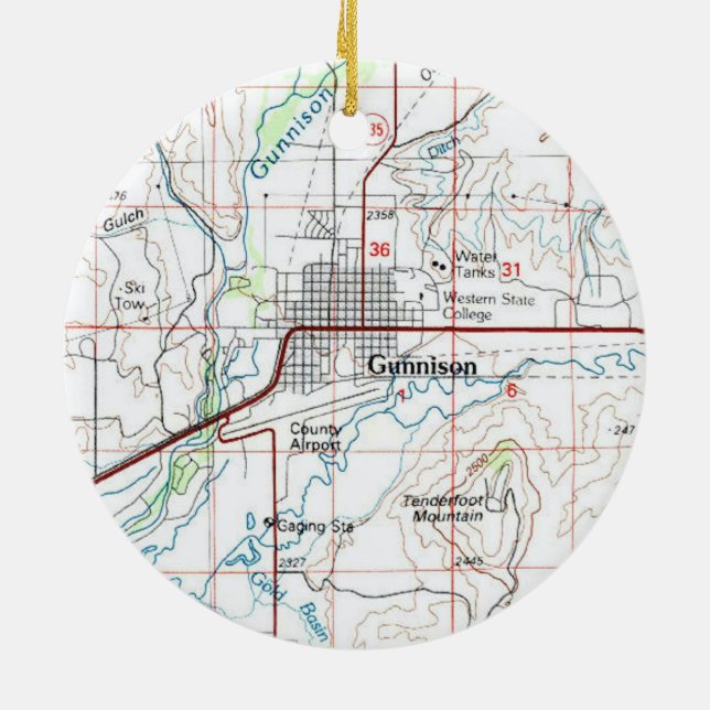 Adorno De Cerámica Gunnison CO Topo Map (Atrás)