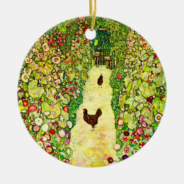 Adorno De Cerámica Gustav Klimt Garden con pollos (Frente)