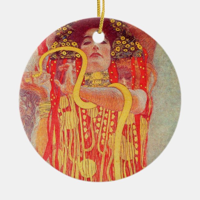 Adorno De Cerámica Gustav Klimt Red Woman Gold Snake Pintura (Frente)