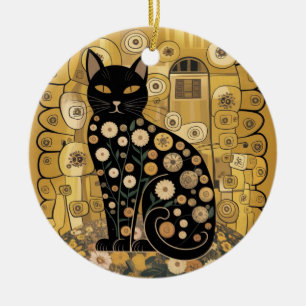 Adorno De Cerámica Gustav Klimt Style Black Cat Art