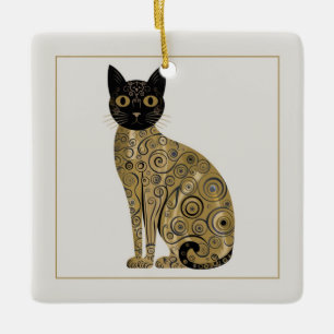 Adorno De Cerámica Gustav Klimt Style Black Cat Art