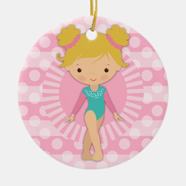 Adorno De Cerámica Gymnast - Cute Gymnastics Pink Aqua Blonde (Frente)