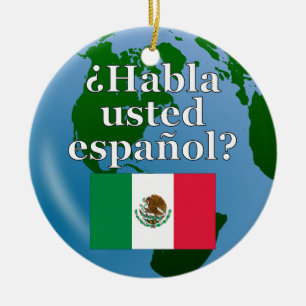 Adorno De Cerámica ¿Hablas español? en español. Bandera y globo