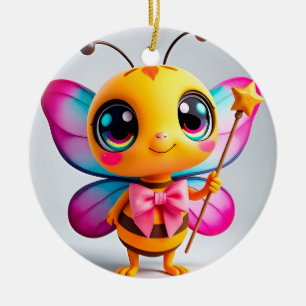 Adorno De Cerámica Hada de abeja linda caricatura suave brillo pastel