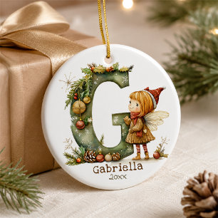 Adorno De Cerámica Hada Navideña Adorable Inicial 'G' Recuerdo Person
