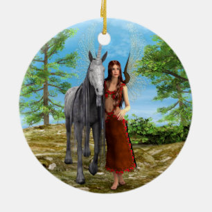 Adorno De Cerámica Hada y Unicornio