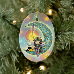 Adorno De Cerámica Hadas dulces y gitanos en la luna