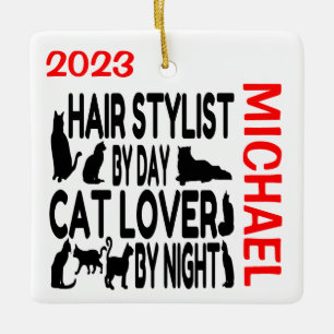 Adorno De Cerámica Hair Stylist ama a los PERSONALIZADOS de gatos