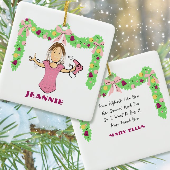 Adorno De Cerámica Hair Stylist Cartoon Funny Thank You Christmas (Subido por el creador)