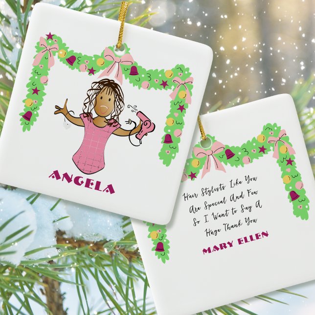 Adorno De Cerámica Hairdresser Cartoon Ethnic Thank You Christmas (Subido por el creador)