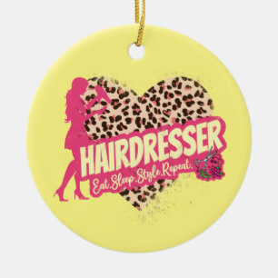 Adorno De Cerámica Hairdresser Leopard Hair Hustler Hairstylist