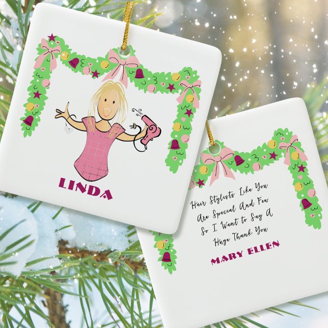 Adorno De Cerámica Hairstylist Cartoon Budget Thank You Christmas (Subido por el creador)