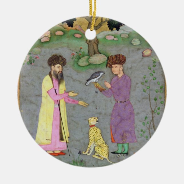 Adorno De Cerámica Halconero con el guepardo del compañero y del (Frente)