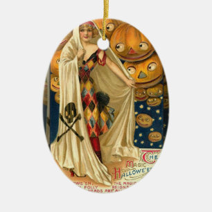 Adorno De Cerámica Halloween antiguo Jack O Lantern Costume mujer