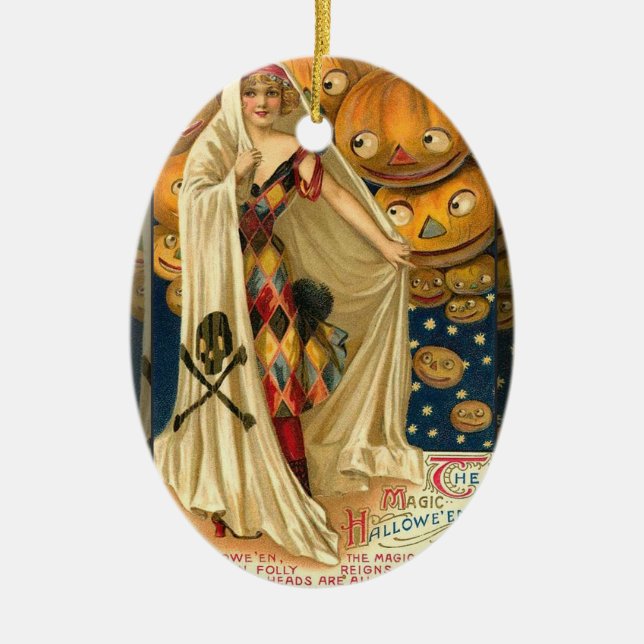 Adorno De Cerámica Halloween antiguo Jack O Lantern Costume mujer (Frente)