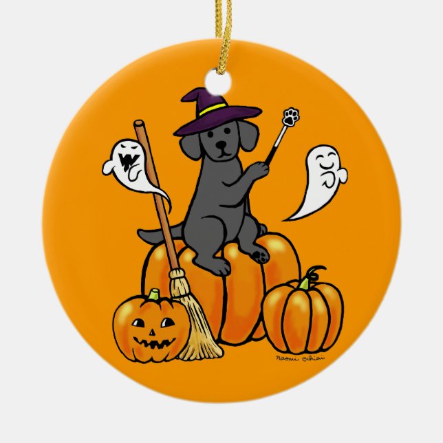 Adorno De Cerámica Halloween Black Labrador Personalizado 2 (Frente)
