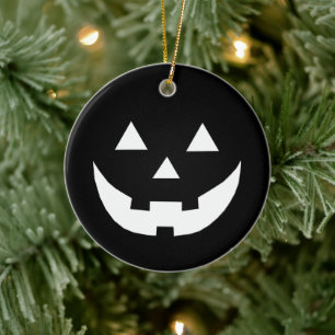 Adorno De Cerámica Halloween blanco negro Jack o calabaza de linterna