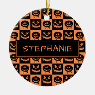 Adorno De Cerámica Halloween Calabaza Face Ghost Spooky Pattern Perso