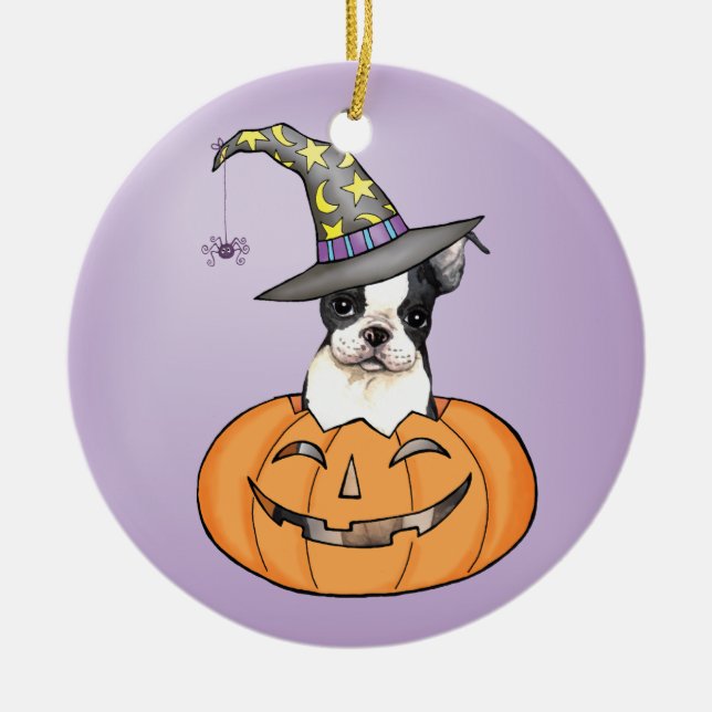 Adorno De Cerámica Halloween de Boston Terrier (Frente)